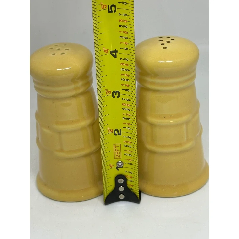 Longaberger Salt and Pepper Shakers Yellow Woven Traditions Pottery Basket Weave